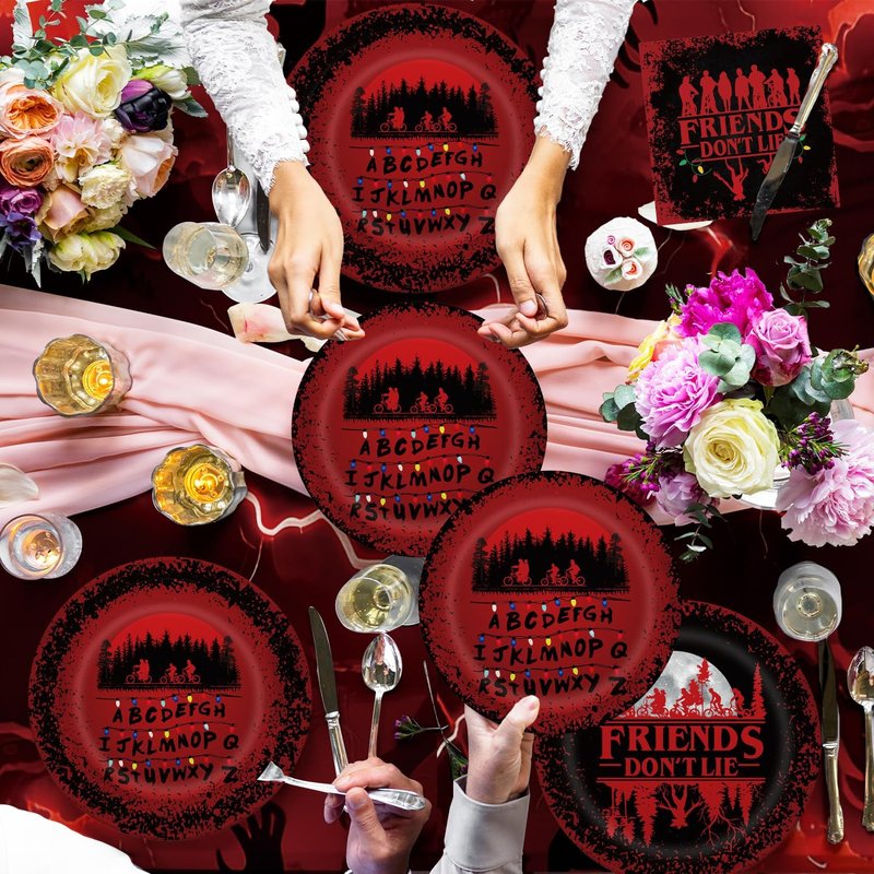 Red & Black Birthday Party Decorations Set | 20 Paper Plates, 20 Napkins & Waterproof Tablecloth by [Brand Name]