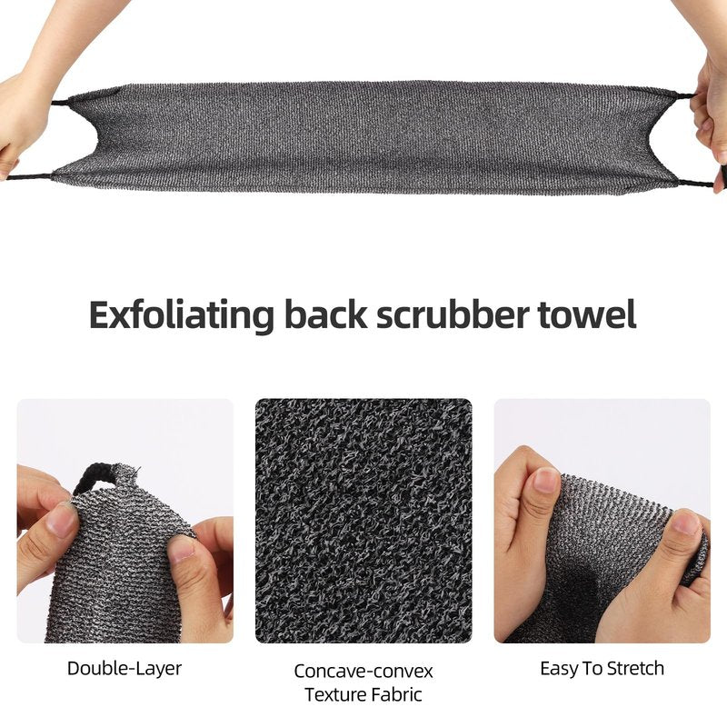 2Pcs Exfoliating Back Scrubber with Handles Body Scrubber Towel for Shower Nylon Back Exfoliator Washcloth Washer for Men Women (Gray)