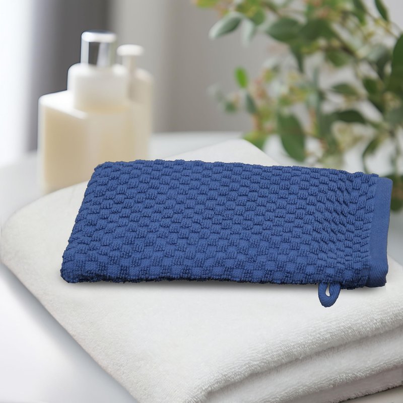COTTON CRAFT Bath Mitt - Exfoliating Glove - Set of 6 Euro Spa Waffle Weave Towel Mitts - 100% Cotton Body Shower Glove Washcloth with Hanging Loop - Sensitive Skin Friendly - Large 5.5x10 - Blue