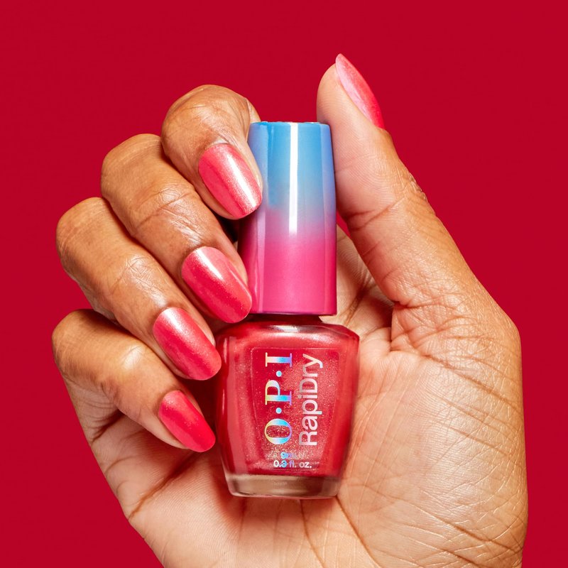 OPI RapiDry Fuego On-the-Go | Opaque Bright Red Shimmer Quick Dry Nail Polish | Vegan, Smudge Proof, Fast Drying
