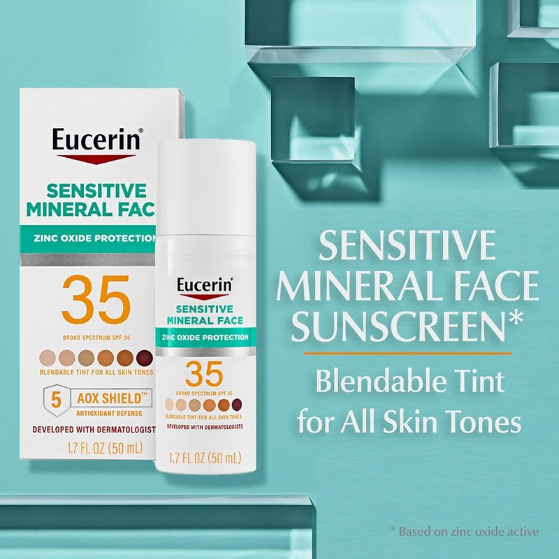 Eucerin Tinted Mineral Face Sunscreen SPF 35 - Non-Comedogenic Zinc Oxide Protection for Sensitive Skin | 1.7 Fl Oz