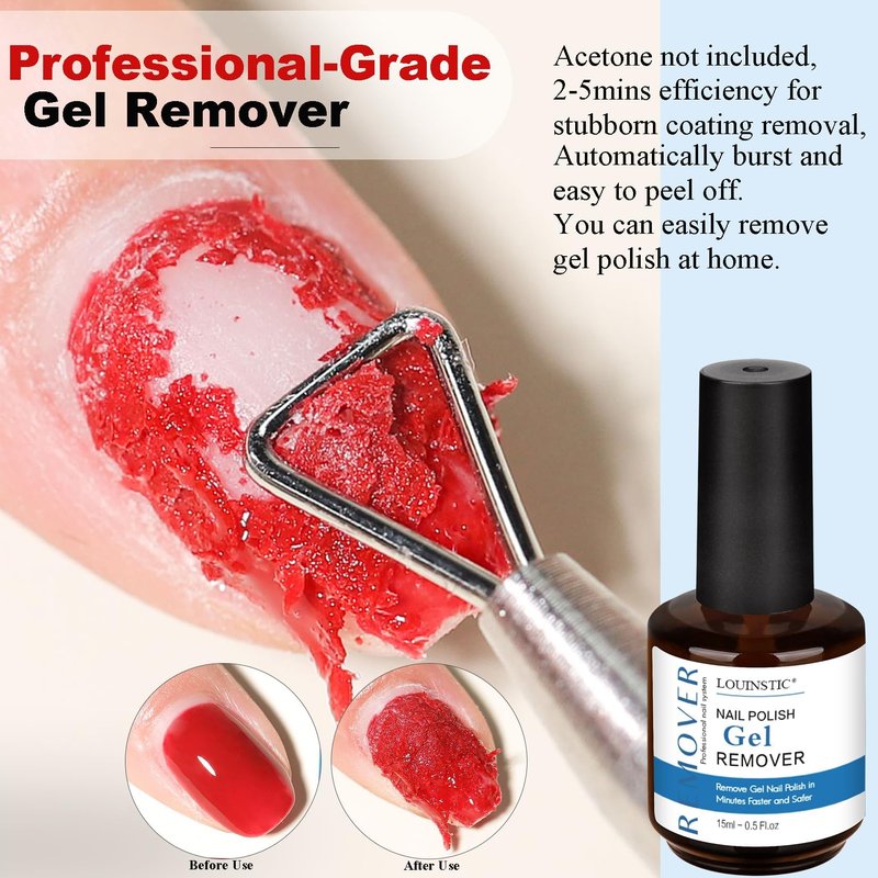 LOUINSTIC Gel Polish Remover for Nails – 2 Pack (30ml)，Fast 2–5 Min Gel Removal, Acetone-Free & Gentle, No Soak or Foil Needed, Ideal for At-Home DIY Manicures