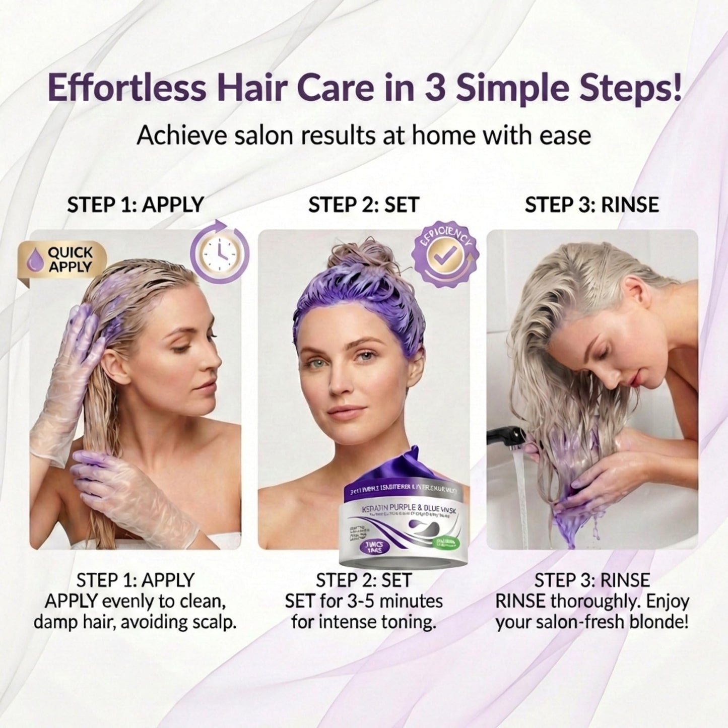 VITAMINS hair cosmetics Keratin Purple Hair Mask - Blue Hair Mask Deep Conditioner Treatment - Blonde Toner to Neutralize Brassiness in Brassy Blonde, Silver, White, Gray & Brown Locks