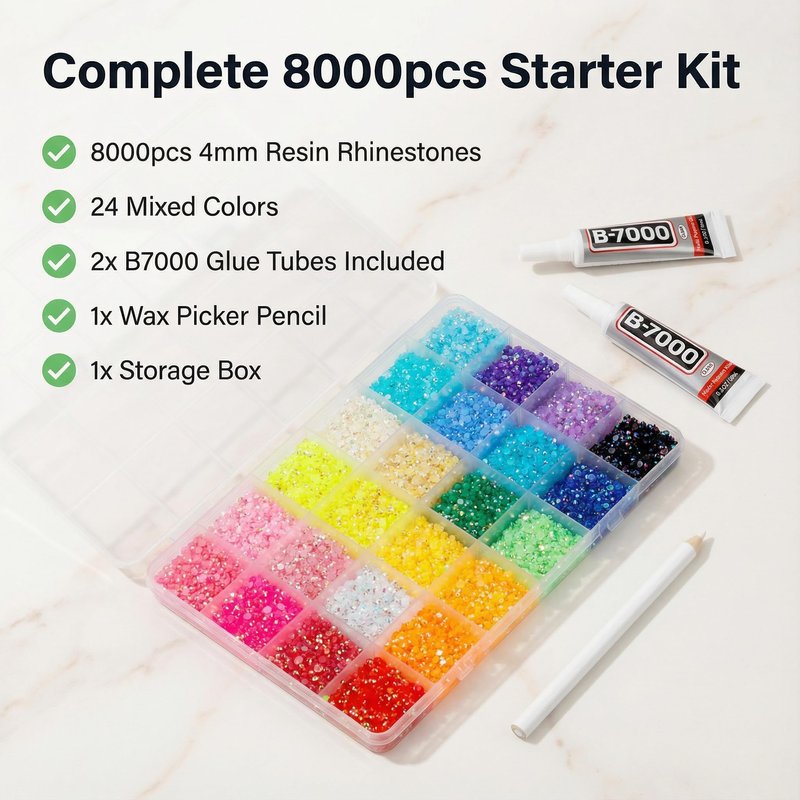 8000Pcs 4mm Rhinestones for Bedazzling, Bedazzler Kit with Rhinestones and Tools, Flatback Resin Jelly AB Colorful Rainbow Crystals Gems Set with Glue for Nail Art Crafting Clothes Crafts