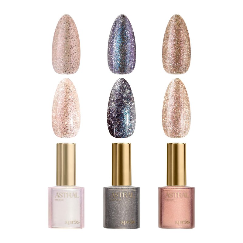 APRÉS Astral Gel Color Set, 3 Colors, HEMA-Free & TPO-Free Salon Quality Nail Gel Polish Trio Bundle (Astral Shimmery Cat Eye, Set 3)