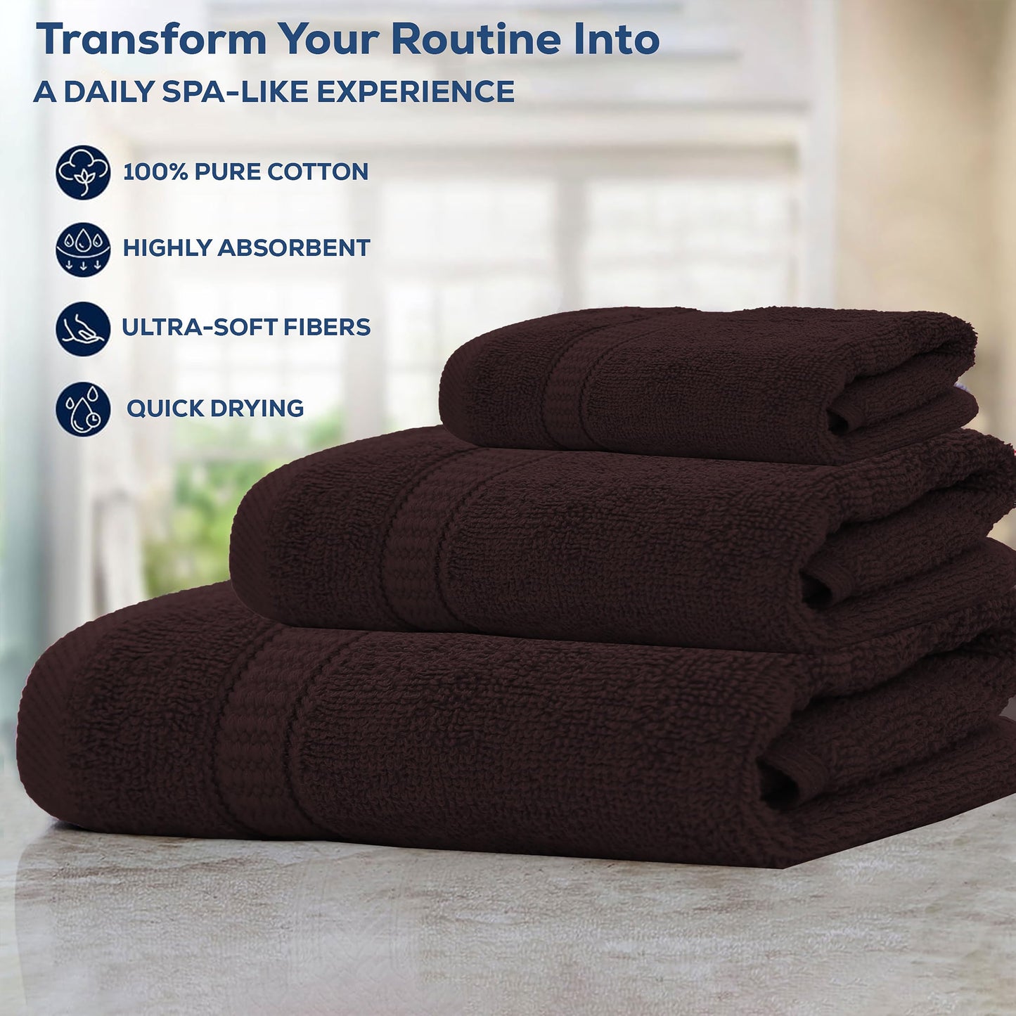 GOLD TEXTILES Premium Brown 100% Cotton Bath Towels Set (24 Pack, 24 x 50 Inch) High Absorbency Multipurpose Quick Drying Pool Gym Hotel Spa Bath Towel (24, Brown)