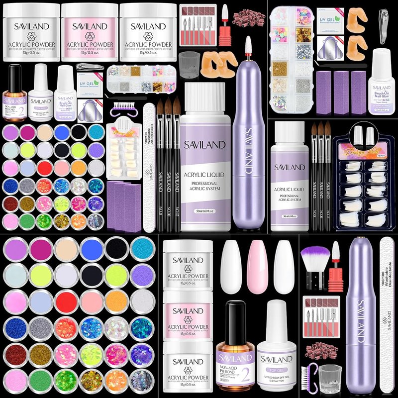 Acrylic Nail Kit for Beginners - Complete DIY Nail Art Set with Drill, Glitter Powder & 100 Tips | Home Salon Essentials