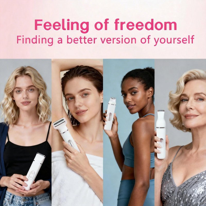 Bikini Trimmer for Women, 5-in-1 Electric Razor for Women, Painless Pubic Hair Trimmer & Body Shaver, IPX7 Waterproof Cordless Rechargeable Grooming Kit for Face, Leg, Underarm, Sensitive Skin, White