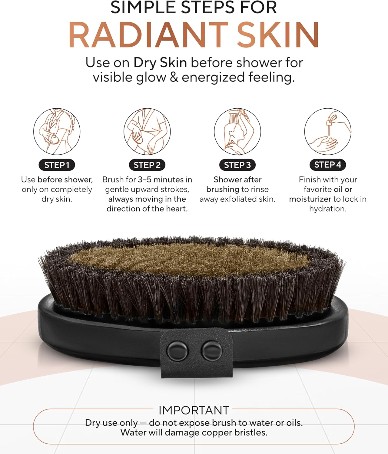 TheraCopper Copper Body Brush - Ionic Dry Brushing for Lymphatic Drainage & Radiant Skin | Natural Copper Bristles