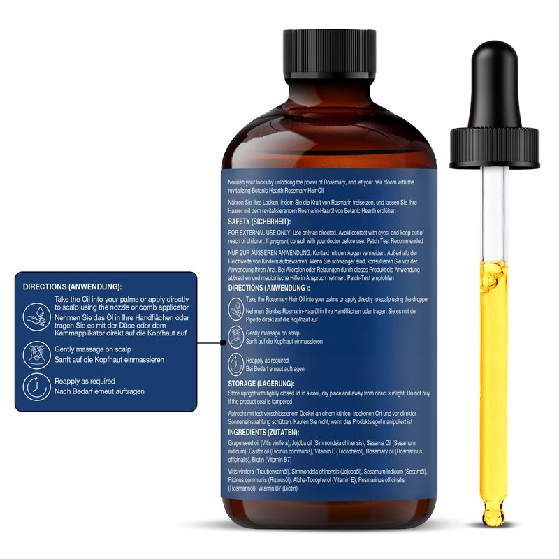 Botanic Hearth 100% Pure Rosemary Oil For Hair Growth | Infused With Biotin, Jojoba & Castor Oil | Hair Oil Repairs Dry Damaged Hair, Strengthening, Healthier - Hair Tonic, 2.0 fl oz