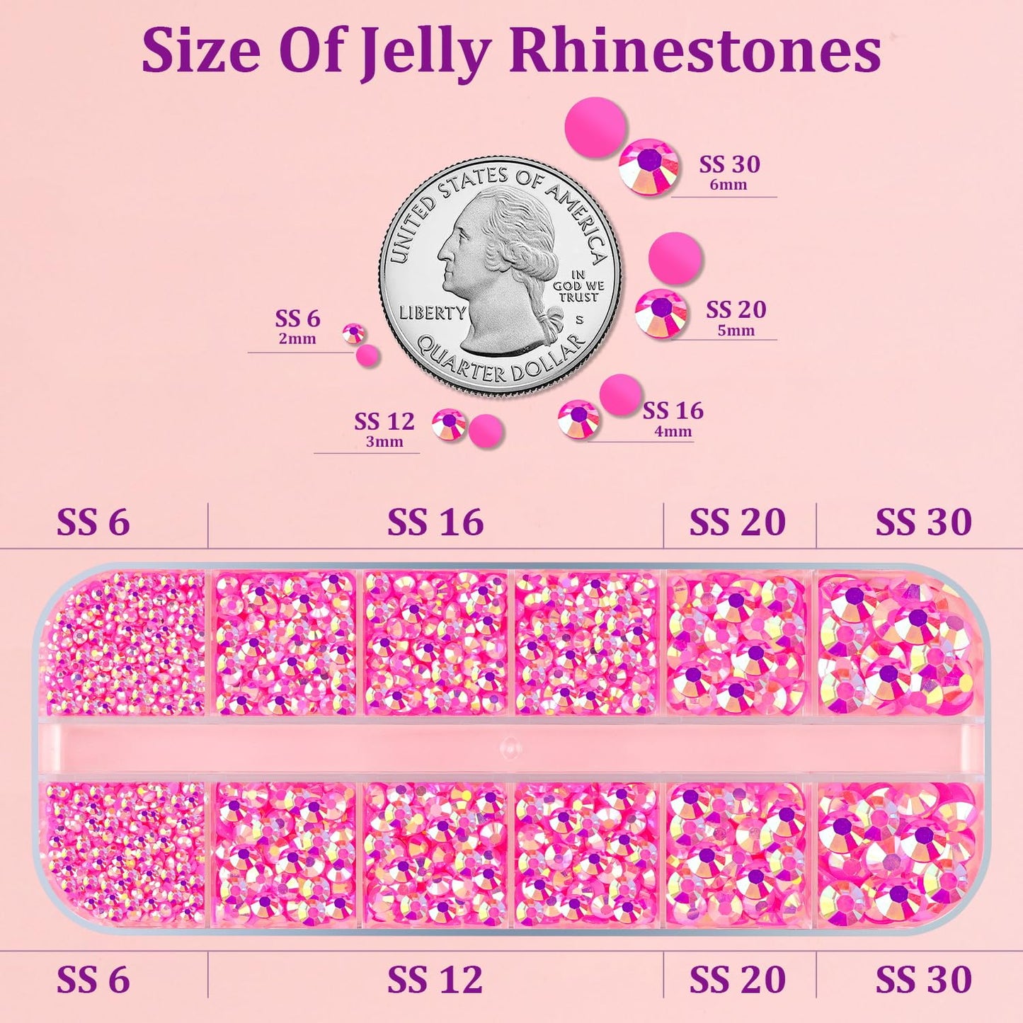 Skiennix Resin Jelly Rhinestones - Hot Pink AB Flatback Crystals with 3Pcs B7000 Jewelry Glue for DIY Crafts