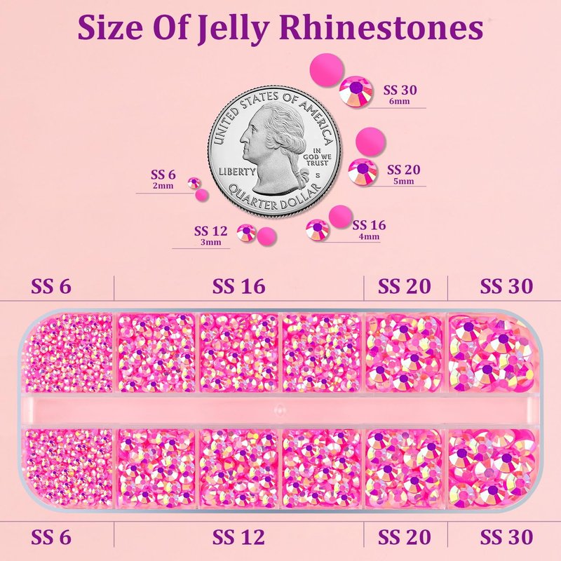 Resin Jelly Rhinestones - Hot Pink AB Flatback Craft Gems with 3Pcs 10ml B7000 Glue | Perfect for DIY Tumblers, Clothing, Shoes & Manicure