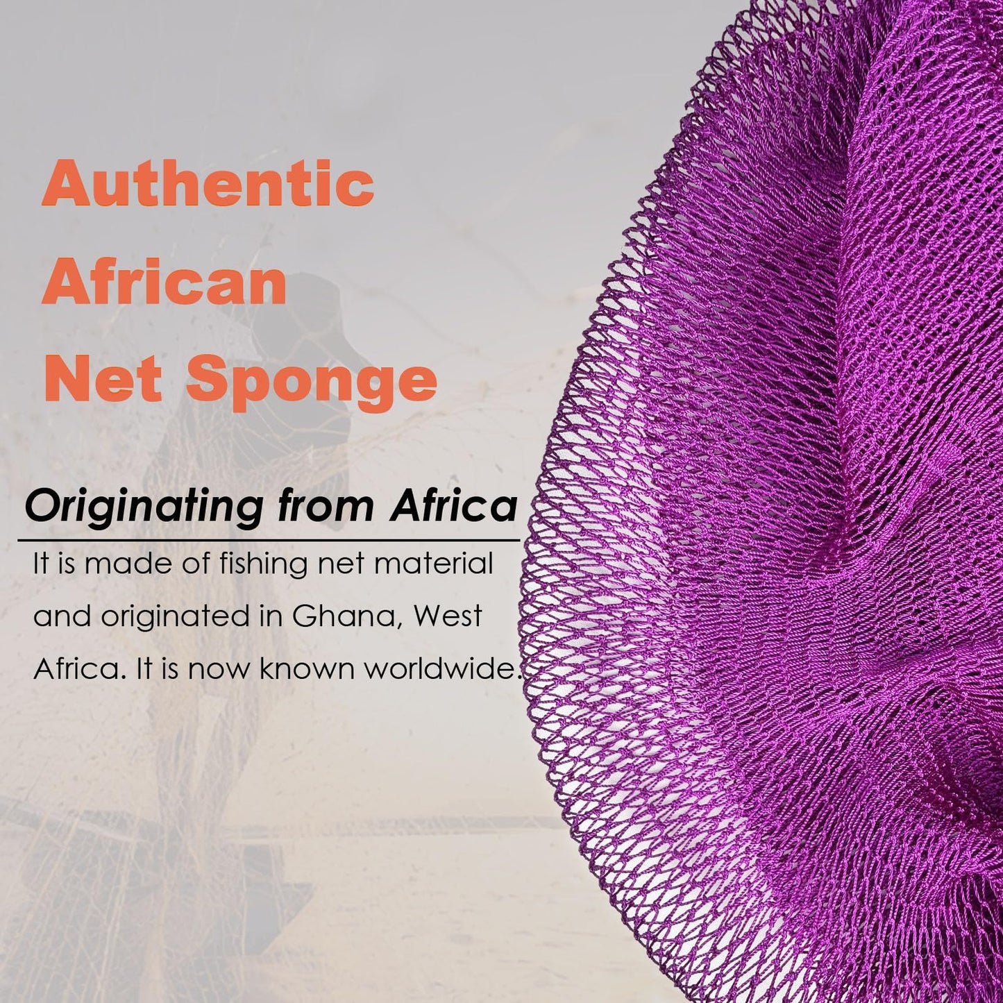 NEBOCA African Net Sponge Authentic African Exfoliating Net Sponge with Knots Real Sapo Sponge with Handles Afro Scrub Net Bath Cloth for Shower (Purple)