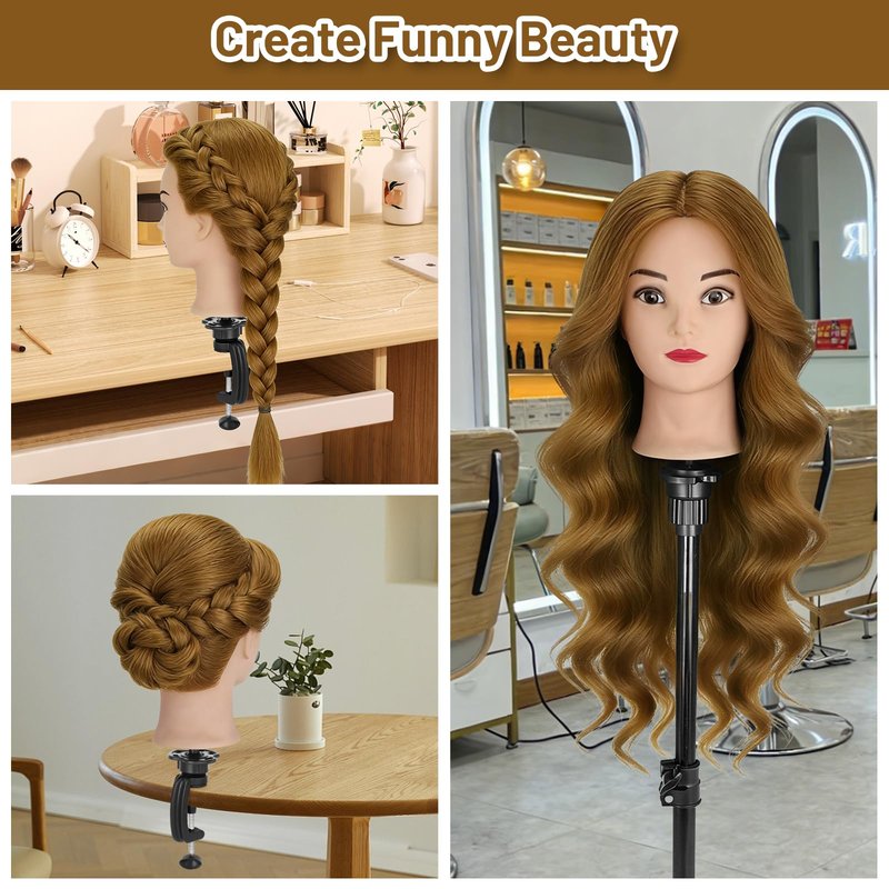 Mannequin Head with 90% Human Hair,26"-28" Hair Doll Head for Cosmetology & Hairdresser,Real Hair Manikin Doll Styling Head,Hairdressing Training braiding Head with Table Clamp+Styling Set