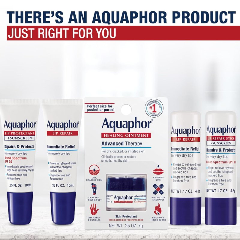 Aquaphor Lip Repair Stick - Broad Spectrum SPF 30 Sunscreen Lip Balm, 0.17 Oz | Pack of 4