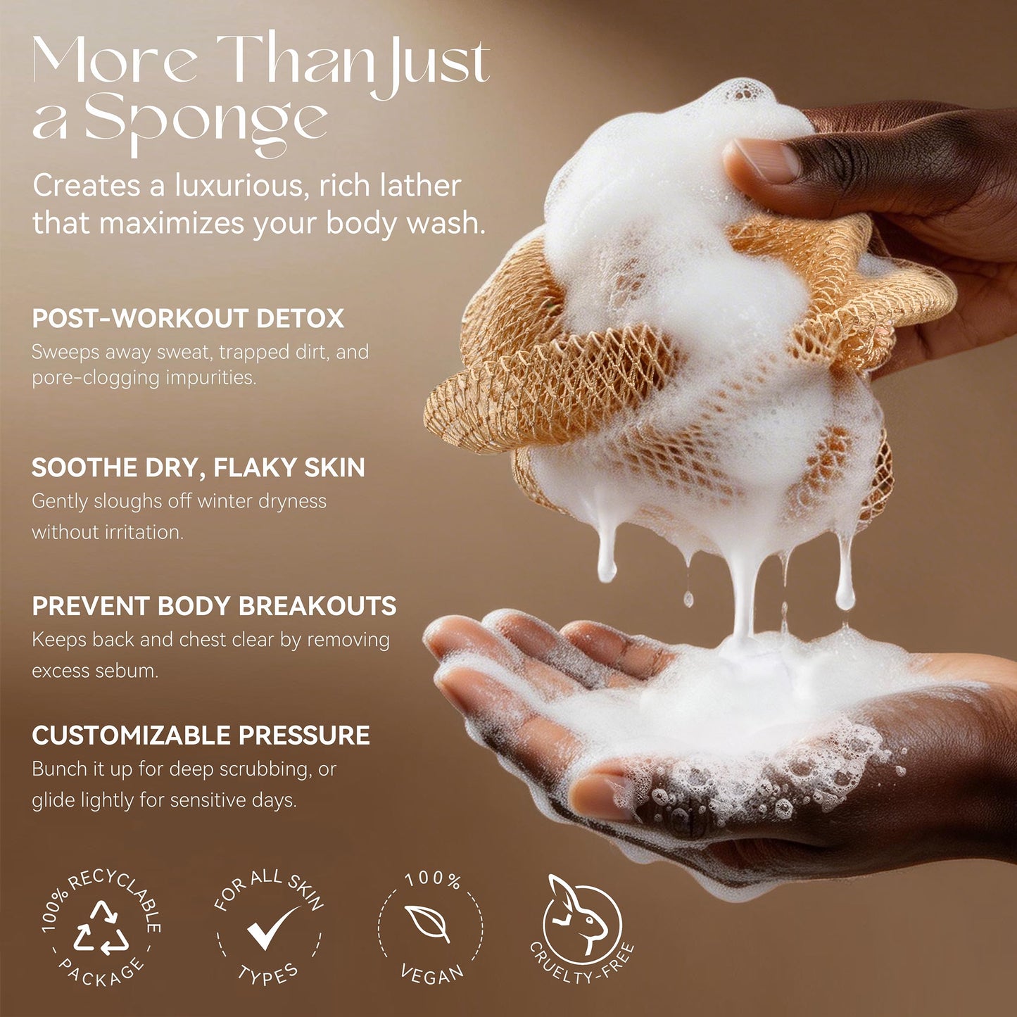 CORATED Authentic African Net Sponge with Knots, Shower Loofah Exfoliating Bath Sponge, Body Scrubber for Women and Men Daily Use Body Care, Travel Portable, Durable Bath Accessories for Bathroom