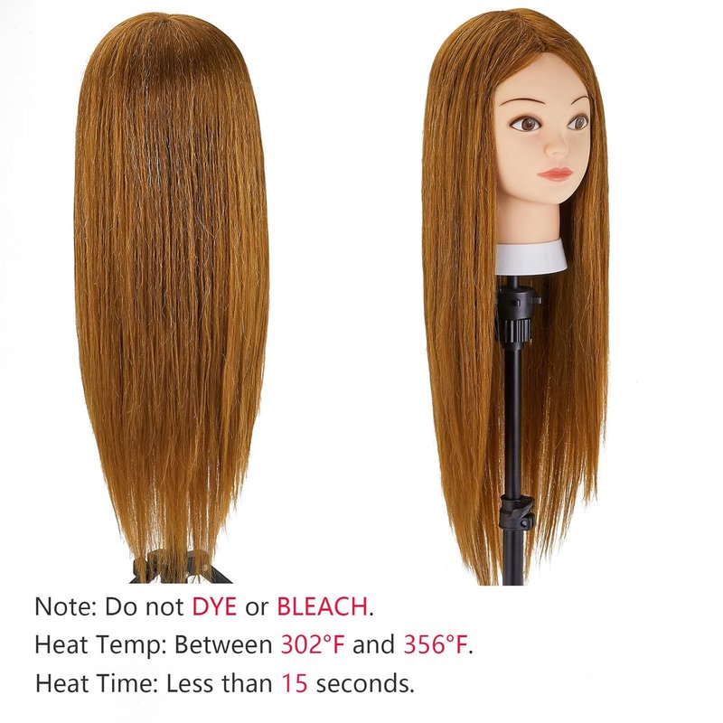 Mannequin Head - 80% Human Hair Cosmetology Training Tool | 28'' Doll Head for Hairdressers