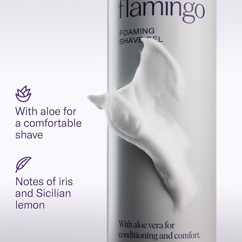 Flamingo Shaving Razor Set for Women - Lilac Razor Handle with 2 Blade Refills & Foaming Gel