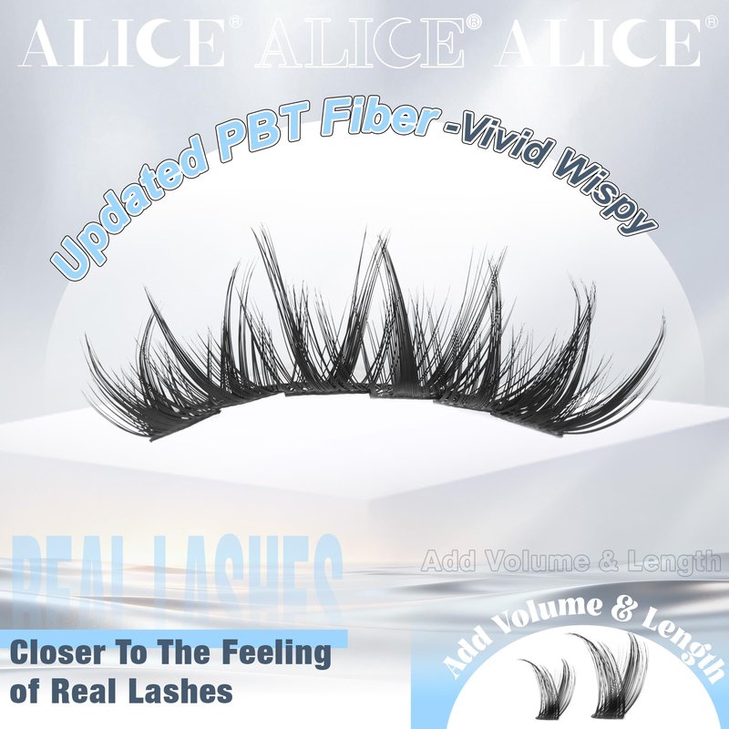 ALICE Lash Clusters Wispy Eyelash Clusters Short 10-14mm Cluster Eyelash Extensions Natural Volume Lash Extensions Thin Band DIY Individual Lashes