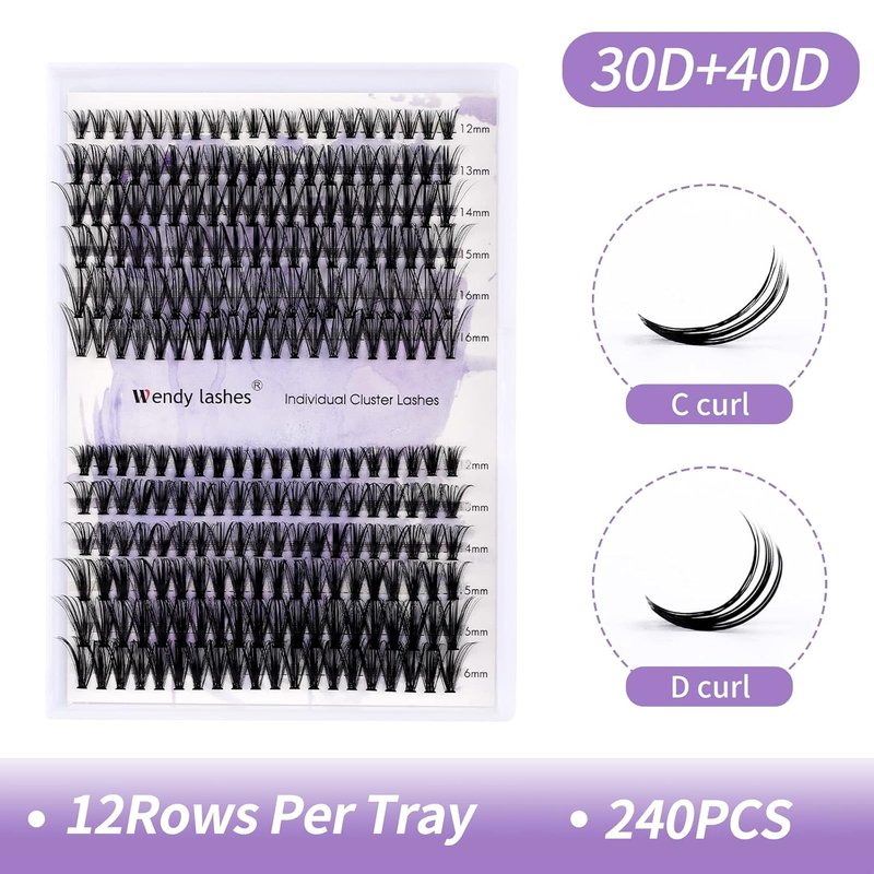 DIY Lash Clusters - Natural Fluffy Wispy Waterproof Extensions | 240 PCS, Mixed D Curl 12-16mm