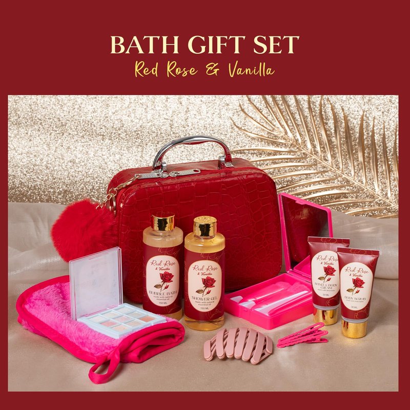 Mothers Day Gifts for Women Birthday Gifts for Women Teens Girls, Spa Gift Set Home Spa, 12 Pcs Rose Vanilla Bath Set, Self Care gifts Bag Makeup Cosmetic Bag, Spa Kit for Teenage Gift, Daughter Gift