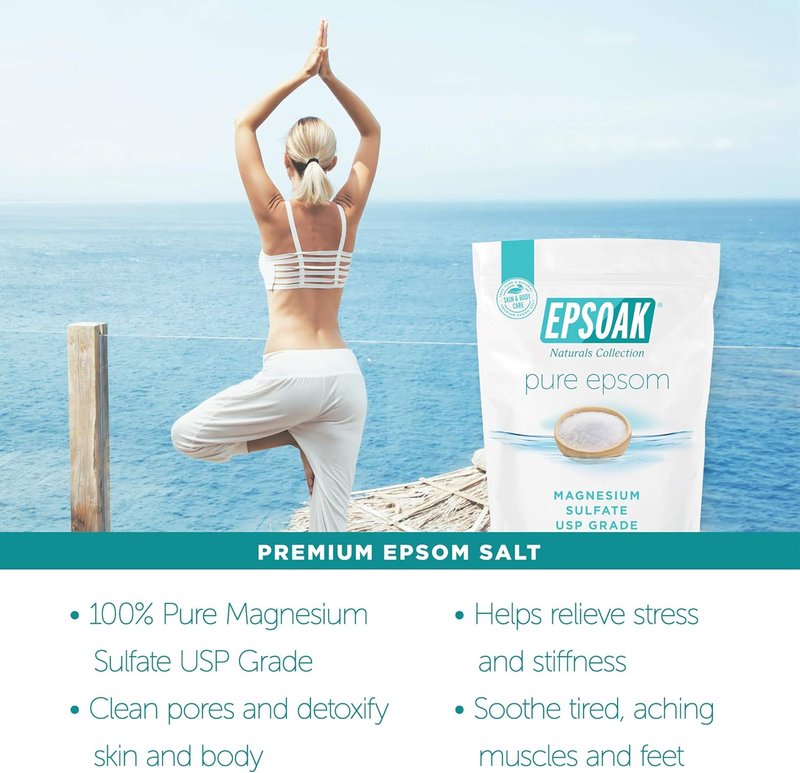 Epsoak Epsom Salt - 2 lb Unscented Magnesium Sulfate USP | Resealable Bag, Made in The USA