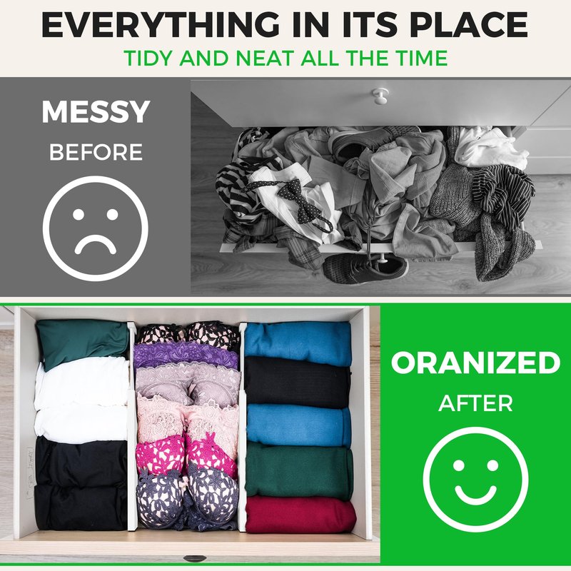 4 Pack Bamboo Drawer Dividers Organizer with Inserts 2.6'' High, Expandable from 12.5-21.7", Adjustable Drawer Organizer Separators for Utensils, Clothing, Office, Dresser, Bedroom, (White)
