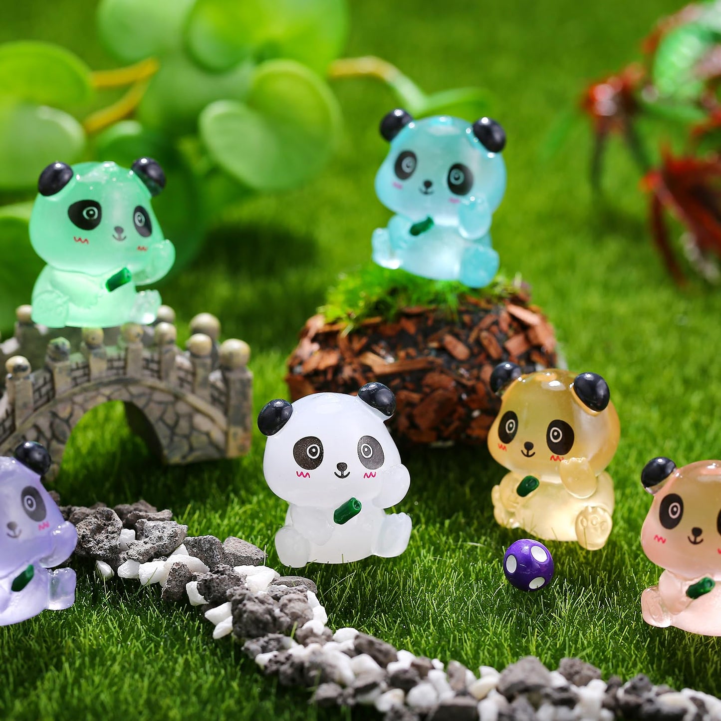 ZhouBoat 70Pcs Luminous Mini Resin Pandas, Tiny Resin Panda Figurines Miniature Resin Animals Figurines Glow in The Dark Mini Panda Figurines Bulk for Garden Landscape DIY Ornament Cake Topper Decor