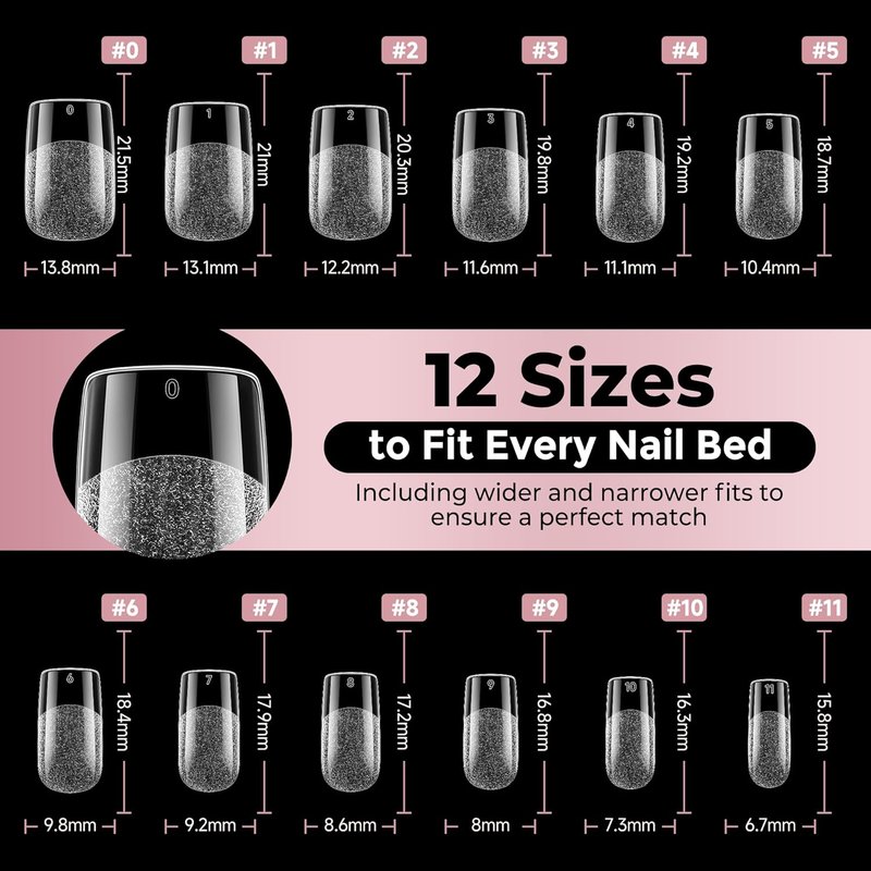 Luckyfairy Short Square Nail Tips: 240PCS Soft Gel Pre-filed Short Square Fake Tips, 12 Sizes Full Cover Acrylic False Press On Nails for DIY Nail Art Home Salon