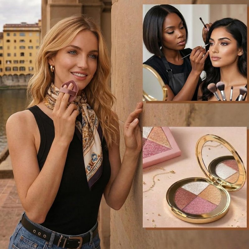 Eye & Cheek Palette, 4-in-1 Blush and Highlighter Makeup Palette, Long-Lasting Blendable Shades for Face Contour & Eye, Travel-Friendly Compact Kit