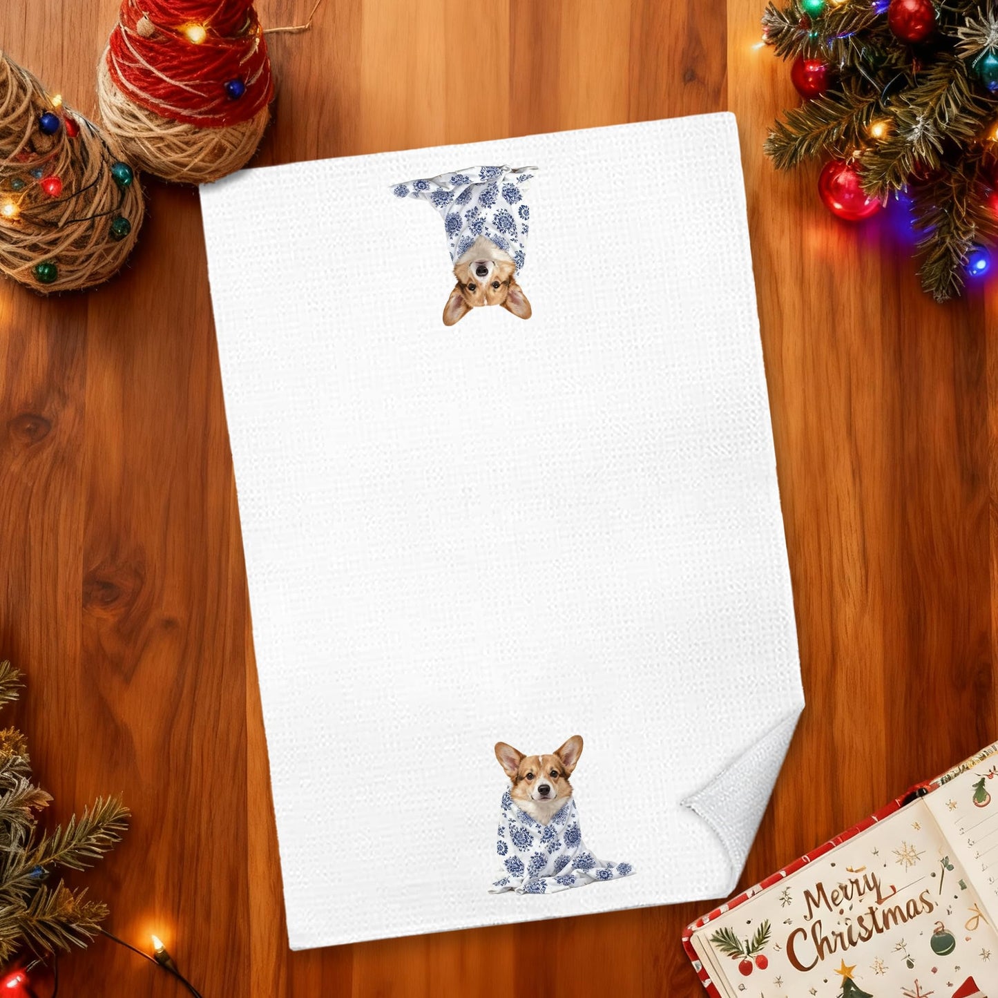 gsgfdshf Blue Chinoiserie Corgi Kitchen Towels 16x24 in, Corgi Lovers Gifts, Grandmillennial Floral Blanket Dog Decorative Hand Tea Dish Towels for Bathroom Kitchen