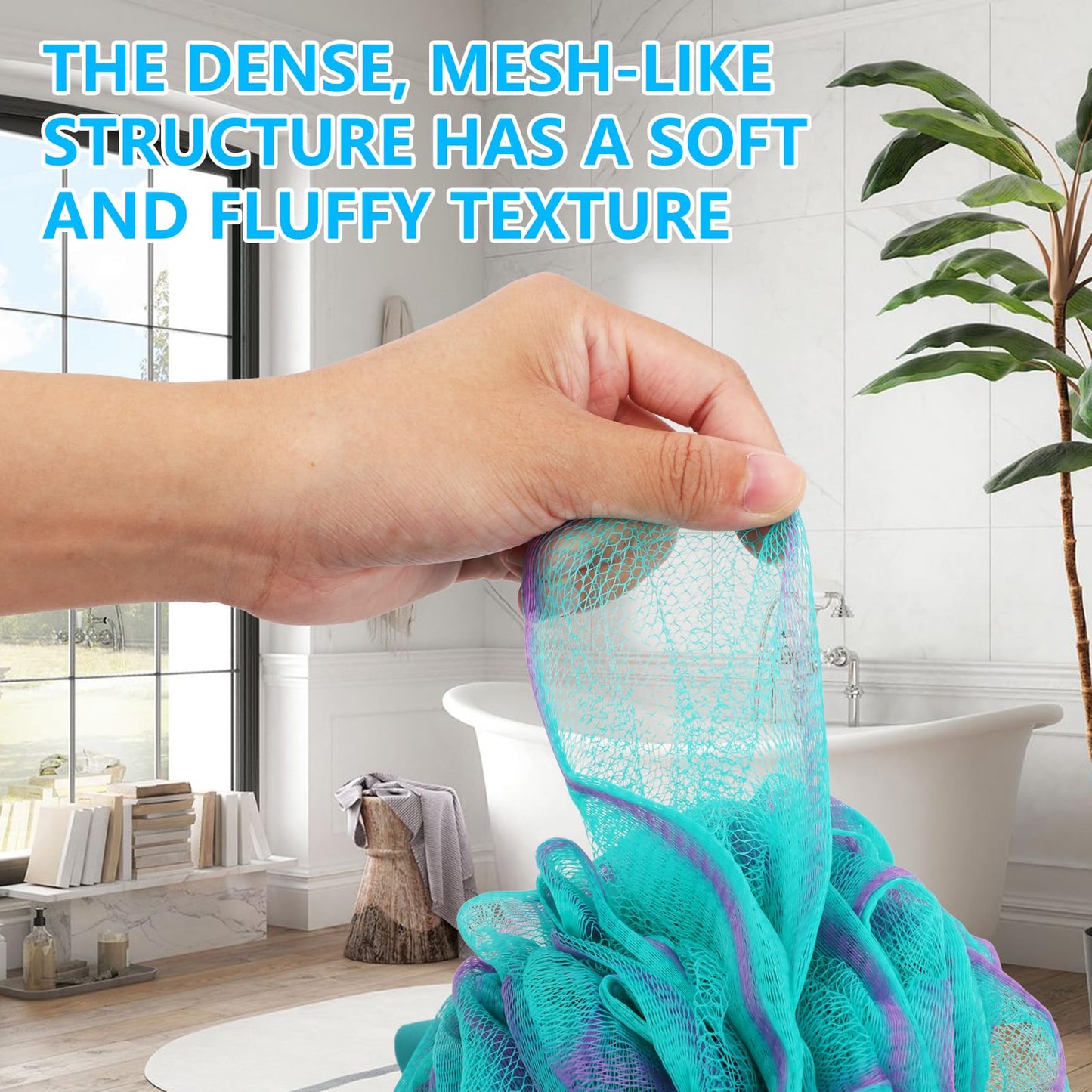 Aiuulu 4 Pcs Washable Shower Loofah Sponge, Exfoliating Body Shower Pouf, Bath Loofah Body Sponge, Bath Scrubber, Shower Scrubber for Men, Women