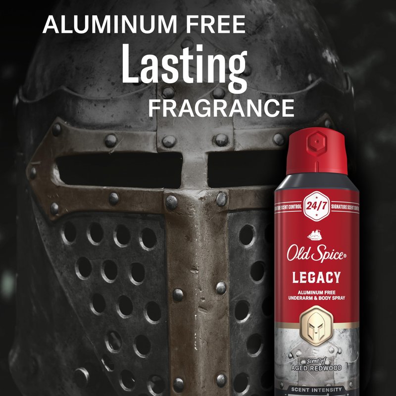 Old Spice Aluminum Free Body Spray for Men, 24/7 Signature Scent & Lasting Freshness, All-Day Odor Protection, Easy Application, Legacy with Coconut, Pine & Cedar Scent, 5.1 oz