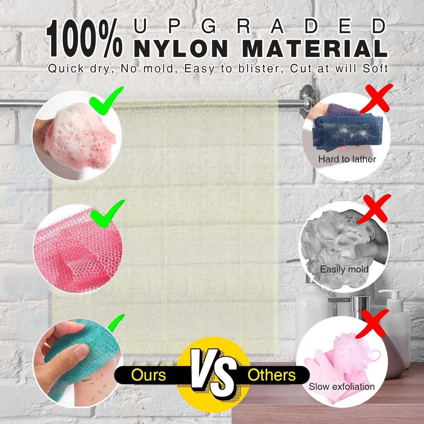UJFQBH 3 Pieces African Net Sponge, African exfoliating net African Net Long Net Bath Sponge Exfoliating Shower Body Scrubber Back Scrubber Skin Smoother（Pink, Green, Off-White）