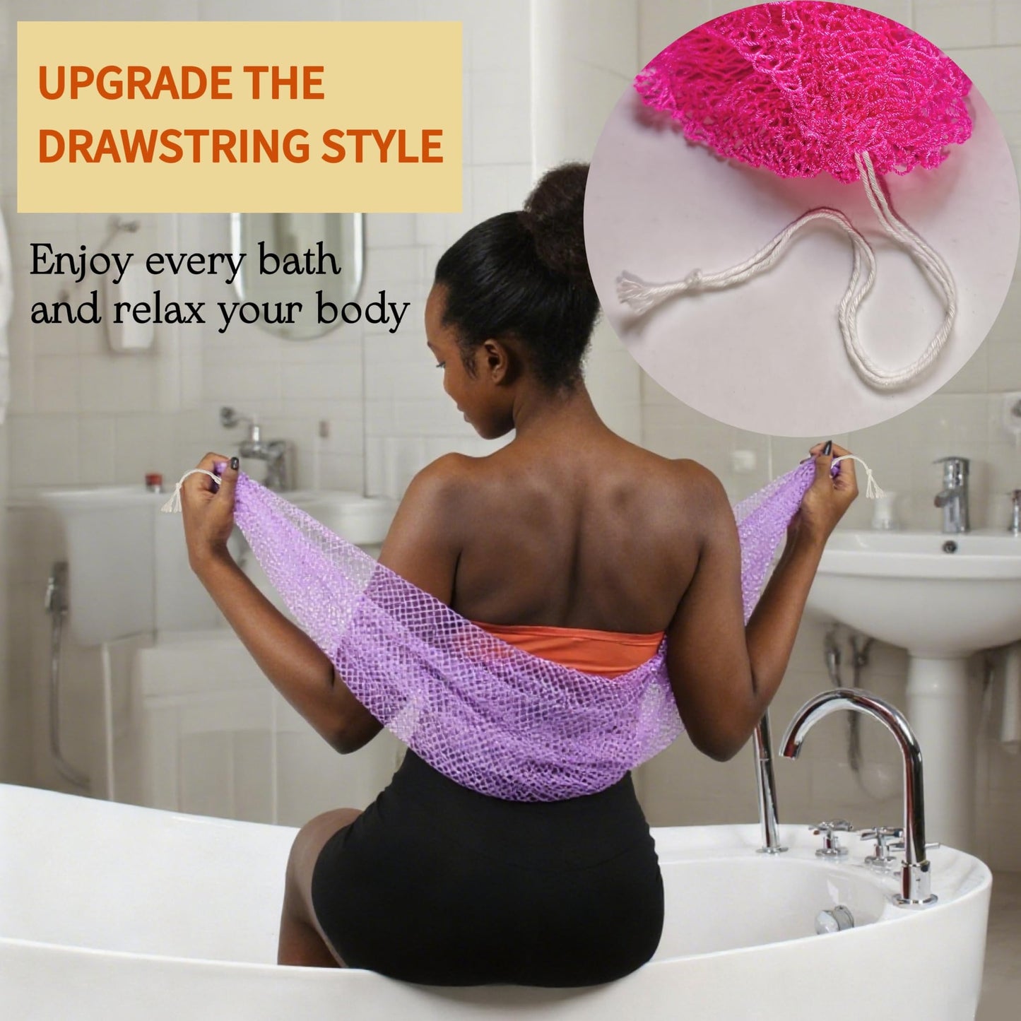 SPMKTBOZAI African Net Sponge Authentic, Loofah Exfoliating Body Scrubber Bath Sponge, African Exfoliating Net Sponge Back Scrubber Washcloth for Shower, Body Care Bathing Accessories (Rose Red)