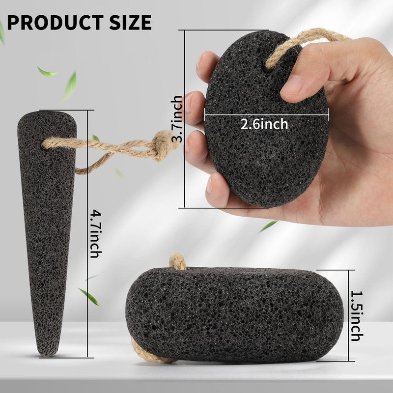 ÖkoStamm 4 PCS Natural Volcanic Pumice Stone for Feet - Rough Feet Scrubber with Hanging Rope for Dead Skin Removal, Pedicure Exfoliation Tool Use for Feet, Elbows, Knees