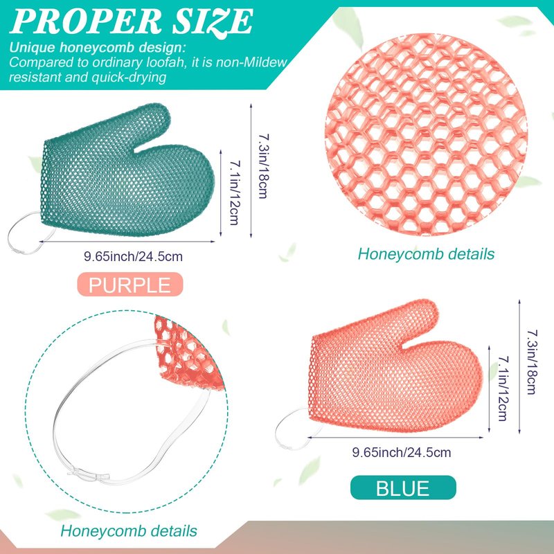 Karenhi 2 Pcs Honeycomb Exfoliating Glove Bath Mitt Body Spa Scrubber, Honeycomb Exfoliator Glove for Body Shower, Scrubber Sponge Shower Loofah, Quick Drying(Green,Pink)