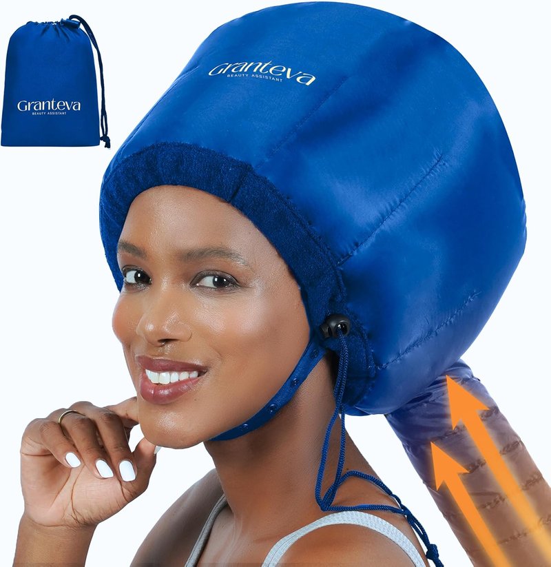 Granteva Hair Dryer Bonnet Attachment - Integrated Headband Reduces Heat Around Ears & Neck | Speeds Up Drying Time