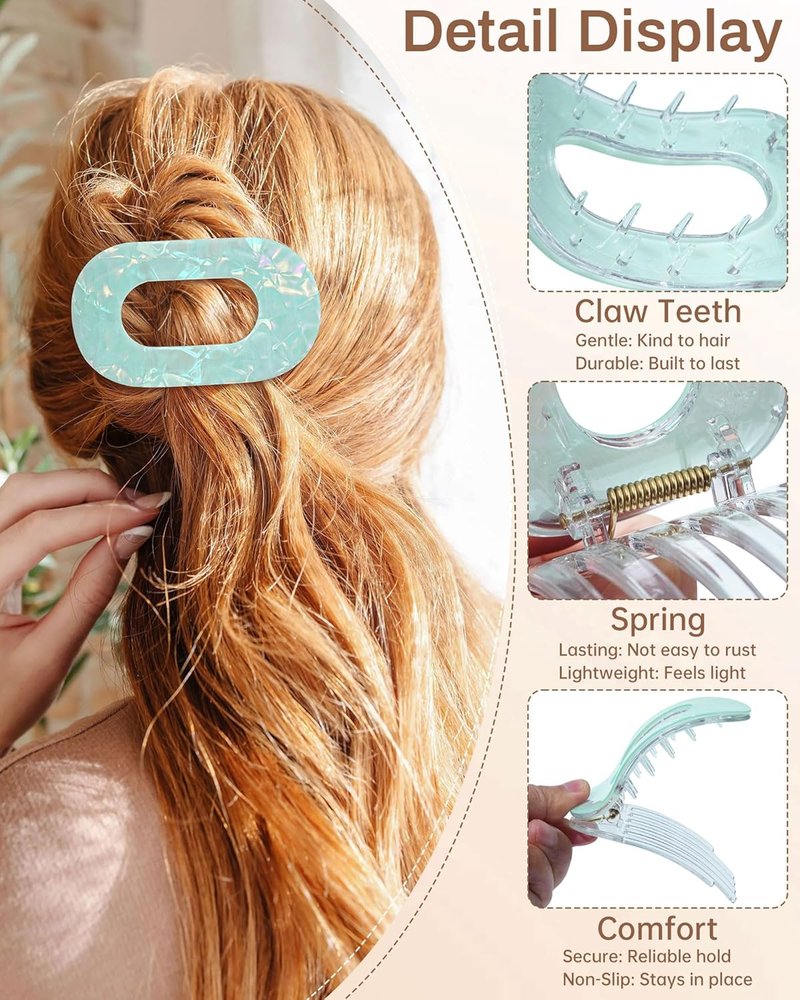 French Flat Hair Clips for Women - 4 Pack Stylish Nonslip Duckbill Claws | Mermaid Colorful Design, 3.74” Size