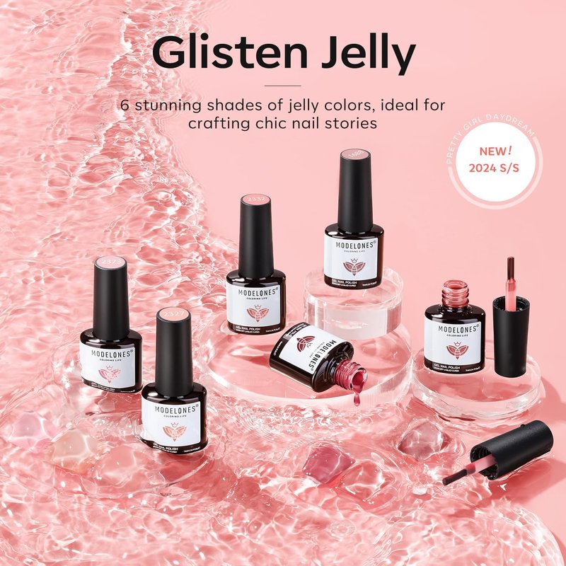 modelones Jelly Gel Nail Polish, 6 Colors Nude Gel Polish Milky White Pink Red Neutral Nail Art Design Translucent Kits Soak Off LED Nail Lamp Manicure Salon DIY Girls Women Gift