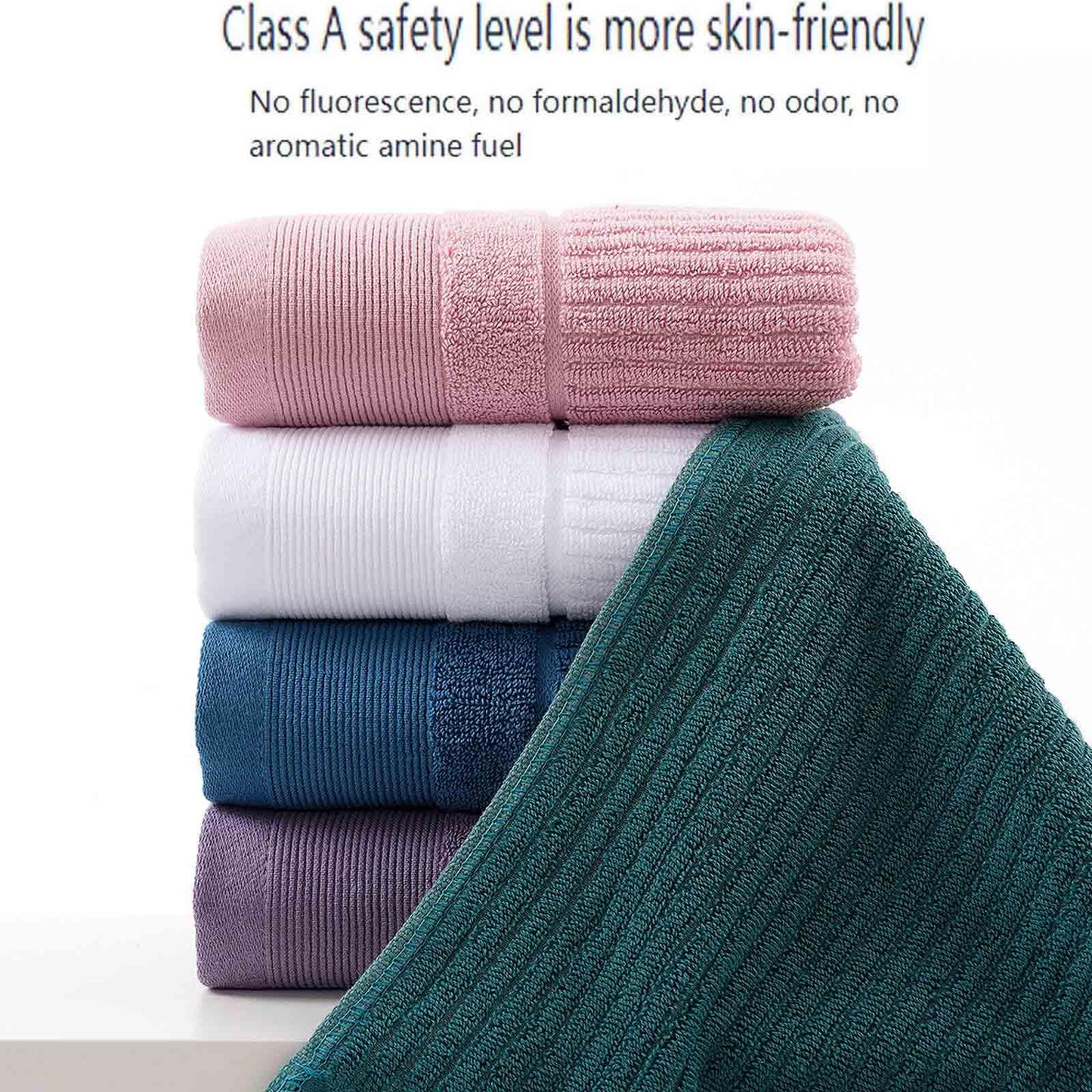 Tuechilles 13 x 29 Inch 100% Thickened Pure Cotton Towels, Bathroom Towels, Soft, Fast Water Absorption and Quick Drying, Ribbed Face Towels 4 Pcs - (Green)