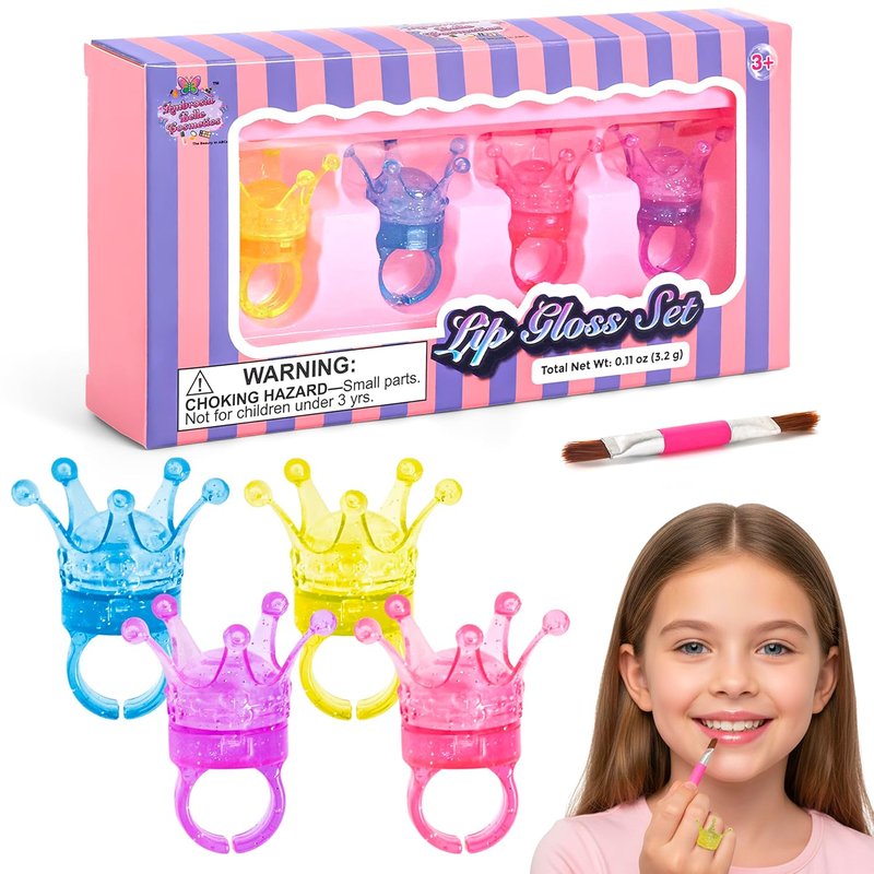 Skiennix Kids Lip Gloss Set - Non-Toxic Washable Lip Gloss Rings | Perfect Makeup Kit for Ages 3-12