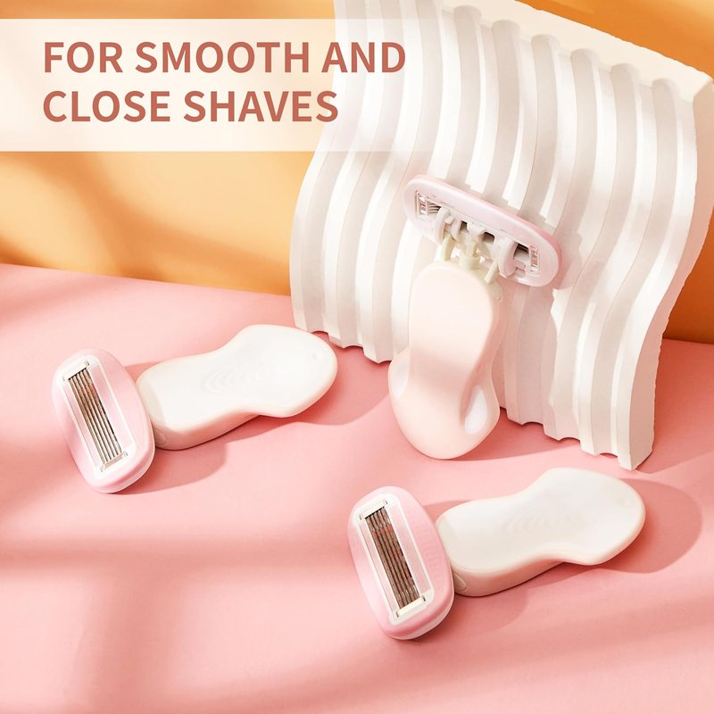 BeautyGlow Travel Razor for Women - Extra Smooth 5-Blade Mini Razor with Case & Gift Box | Pink