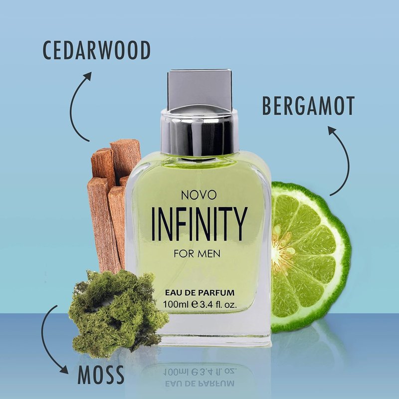 NovoGlow Infinity Eau De Parfum for Men - Refreshing Citrusy & Floral Scent | 3.4 Fl Oz Spray
