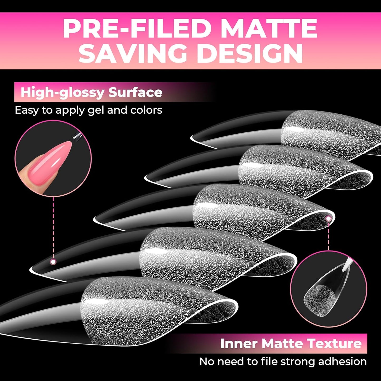 UNA GELLA Stiletto Gel Nail Tips - 510 Pcs Medium Almond Full Cover Clear Acrylic Nails | Sturdy Press-On for DIY & Salon Use