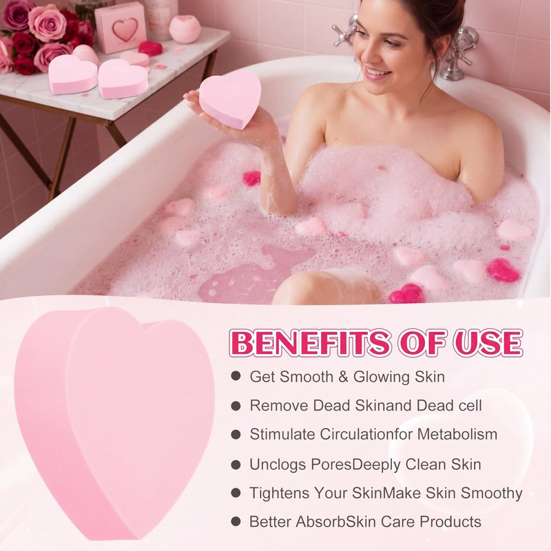 Ferrochef 4 Pack Pink Sponge Puff Face Exfoliating Bath Sponge Loofah Soft Body Scrubber Skin Friendly Spa Use for Basket Filler Stuffer for Adults Women Men