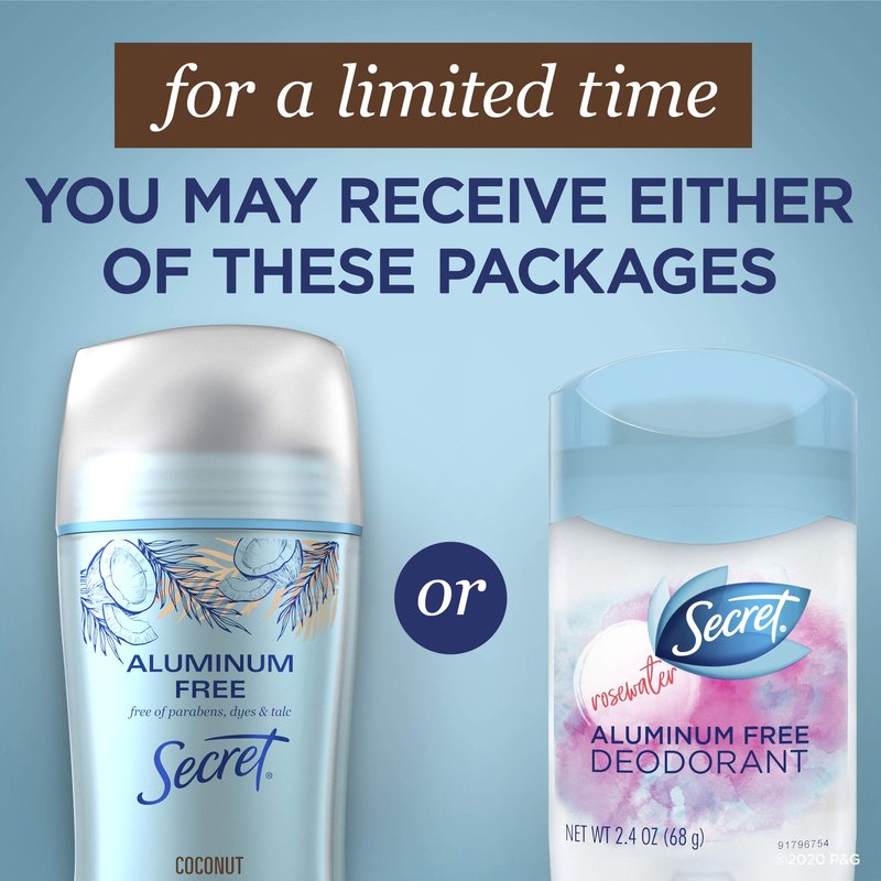 Secret Aluminum Free Deodorant for Women, Coconut 2.4 oz, Pack of 12