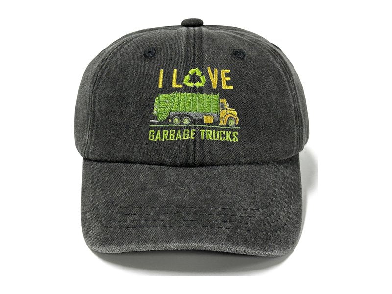 Horpe Garbage Trucks Hat for Kid, Trash Baseball Cap for Boys & Girls, Embroidered Washed Black Snapback Cap for Child