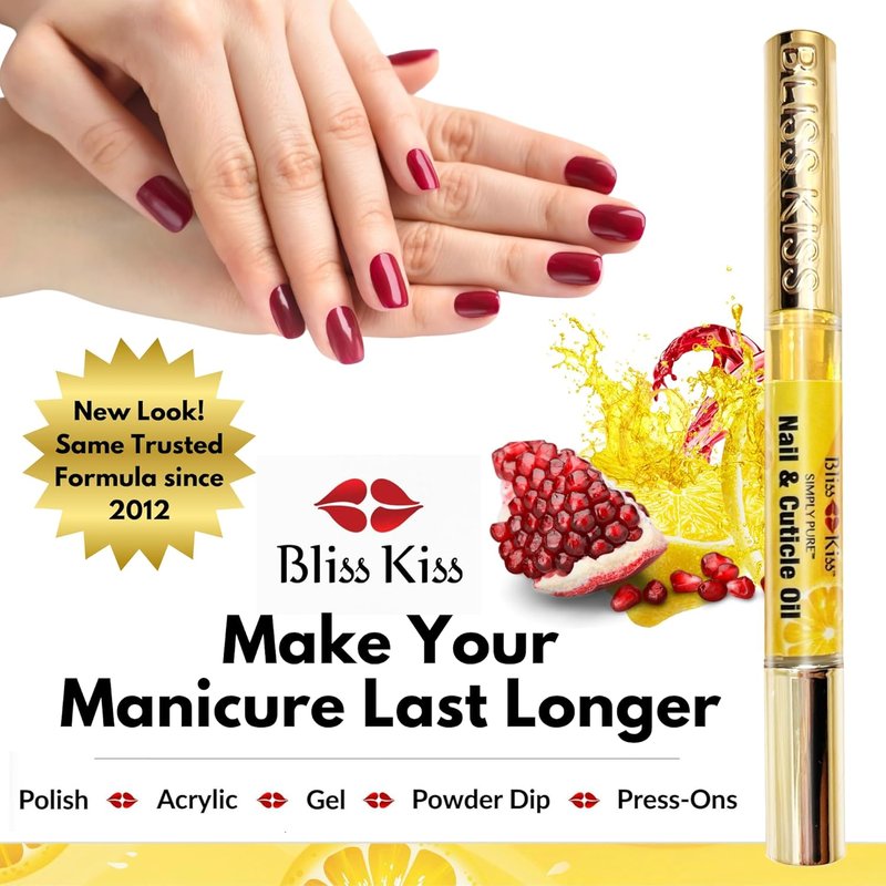 Bliss Kiss Nail Oil Cuticle Pens - Crisp Fragrance with Vitamin E & Jojoba | Nail Strengthener for Brittle Nails