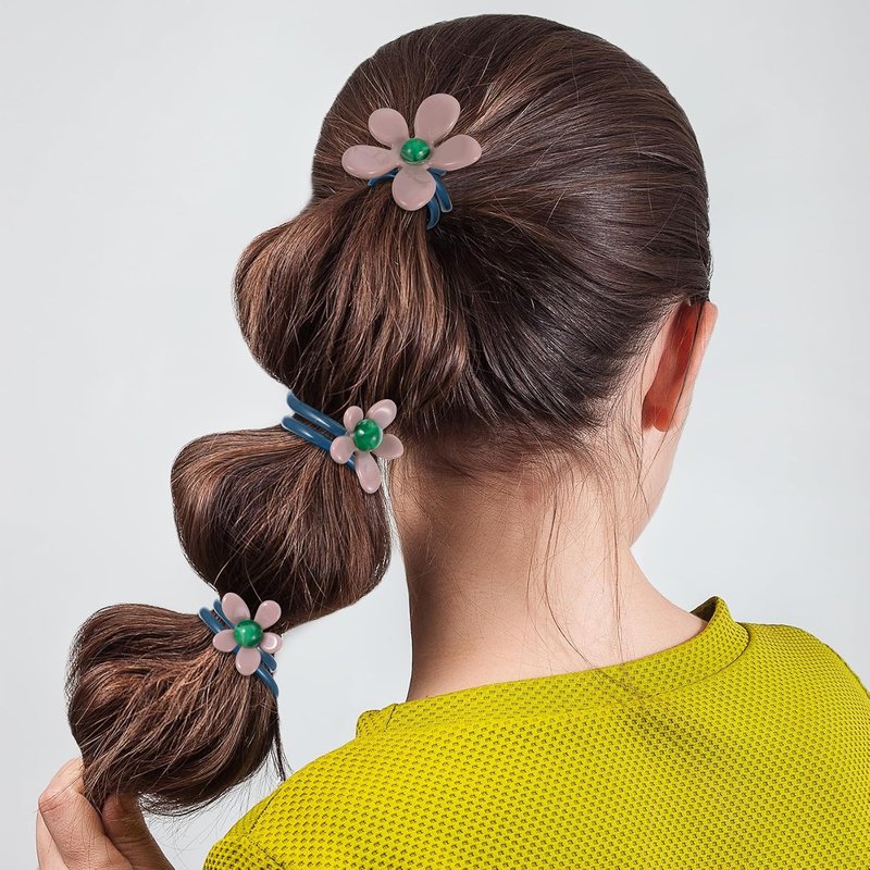 Flower Bead Spiral Hair Ties - 4PCS Floral Ponytail Holders for Women | Elegant Rubber Coils in 4 Colors